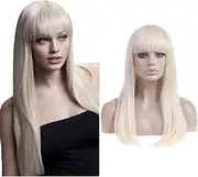 SARLA Women's Long Straight White Blonde Wig with Bangs Synthetic Hair for Cosplay Party Halloween Costume 25 Inch Adult Size