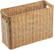 [Alipis] Woven Storage Basket - Light Brown Plastic Rectangular Basket for Books, Newspaper, File and Mail - 14.93X10.22X5.89In - Traditional/Vintage Style - Bedroom & Office