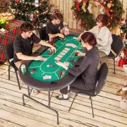 CostwayFoldable Poker Table with 8 Cup Holders for Blackjack Texas-Green