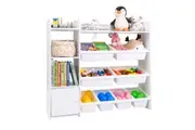 Giantex Toy Storage Organizer Kids Bookshelf w/2 Shelves & 8 Boxes Toddler Bookcase White