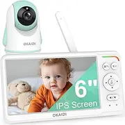 OKAIDI Baby Monitor with Camera and Audio, 6.0" IPS Ultra-Large Screen with 30-Hour Battery, 1000ft Range Baby Monitor No WiFi, Night Vision,2-Way Talk,Remote Pan-Tilt-Zoom Camera,Home Security Camera