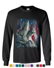 Howling Wolf Pack Long Sleeve T-Shirt Stars and Stripes American Wildlife Tee