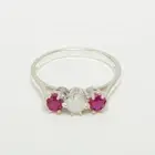 14k White Gold Natural Opal Ruby Womens Trilogy Ring - Sizes 4 to 12