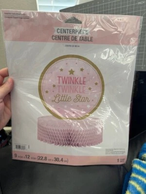 Twinkle One Little Star Girl Pink 9"x12" Party Table Centerpiece Decoration