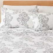 [Great Bay Home] 4-Piece Queen Printed Microfiber Sheet Set | Ultra-Soft, Brushed Bedding Sheets & Pillowcases | Wrinkle & Fade Resistant, All-Season Bed Sheets for Bed (Queen, Toile - Grey)