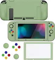 [playvital] ZealProtect Soft Protective Case for Nintendo Switch, Flexible Cover Protector for Switch with Tempered Glass Screen Protector & Thumb Grips & ABXY Direction Button Caps - Matcha Green
