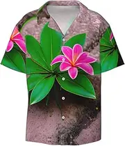 [HJLUUFT] Pink Flower Tropical Plant Men's Shirts,Classic Hawaiian, Cuban Styles,Vacation Wear - Breathable Button Down Shirts for Men