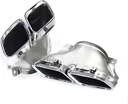 1 Pair of Muffler TailTips Compatible For Benz GT63 W176 Quad Stainless Steel Black Rectangle Exhaust(Silver)