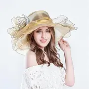 JUNMIN Ladies Summer Organza Sun Hat European and American Large Flower Net Yarn Fashion Hat Sun Hat Sun Hat Top Hat (Color : Yellow, Size : Adjustable)
