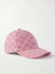 [Gucci] Gucci - Leather-trimmed Cotton-blend Canvas-jacquard Baseball Cap - Pink - XL XL Pink