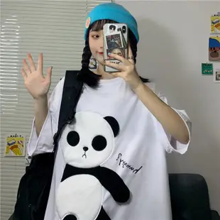 IELGY 韓國卡通熊貓寬鬆短袖T恤女
