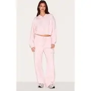 Baby Pink Drawcord Hem Oversized Track Pants, Baby Pink