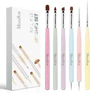 6Pcs Nail Art Brushes， Macaron Nail Art Painting Tools with gel nail brush Nail Art Liner Brush Nail Dotting Pen Professional Nail Brushes for Acrylic Powder Nail Art Extension and 3D Nail Carving
