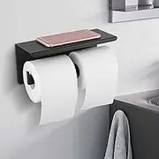 ACA Trading Double Toilet Paper Roll Holder 304 Stainless Steel Matte Finish Bathroom Washroom Toilet Paper Roll Holder Wall Mounted (Black)