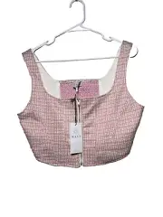 Wayf women's Set Cropped Top Sleeveless Full Zipper Sz M Skirt Tweed Pink NWT