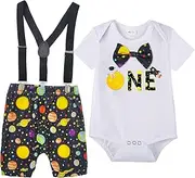 Wosixima Baby Boy Space 1st Birthday Costume Outfit, First Cake Smash One Year Old Bodysuit + Shorts Pants Astronauts Gift