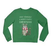 Kids CHRISTMAS Jumper Have a White Fluffy Christmas CAT Boys Girls Sweater Gift