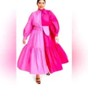 Christopher John Rogers Target Pink Two Tone Shirt Dress Plus Size 28W/30W New
