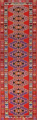 Tribal Handmade Rust Wool Anatolian Oriental Runner Rug 3x13 Hallway Carpet