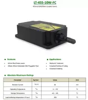 455nm 10W Blue Diode Lasers Multi Mode Fiber Coupled Laser 60μm-800μm Diameter