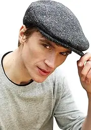 [Hanna Hats] Men's Irish Donegal Tweed Vintage Flat Cap (Blue-Gray, Large), Grey, Large
