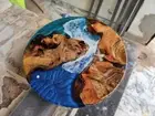 Luxury Blue Epoxy Coffee Tea Table | Round Acacia Wood | Modern Handmade Decor