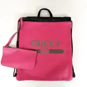 New Gucci Hot Pink Leather Trademark Logo Large Drawstring Bag 516639 8841