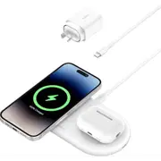 Belkin BoostCharge Pro 2-in-1 Magnetic Wireless Charging Pad with Qi2 15W -White [WIZ021AUWH]