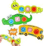 Pop it Fidget Toys for Toddler, 3PC Fidget Popper Airplane Travel Activities Essential Sensory Popits Spinner Montessori Early Develpopmental Learning Toy Gift for Toddler 1 2 3 Years Old