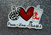 5pc. Peace, Love, Chicken, Coke, and Fries Cabochon, Planar Resin Flatback, Bow