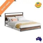 ALFORDSON Metal Wood Bed Frame Double Size Platform Base with Headboard Frames