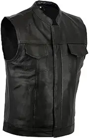 Bikers Gear Australia Revolver Motorcyle Leather Vest Sons of Anarchy Style Biker Sleeveless Waistcoat, Black, 4X-Large