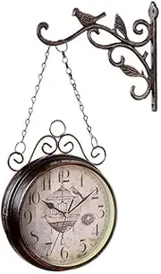 Garden Clocks Outdoor Waterproof Double Sided, Vintage Antique-Look Wall-Mounted or Indoor and Garden, Bronze 18 cm Retro Style