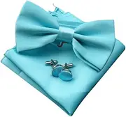 [Generic] Solid Color Bow Ties Set for Men Formal Satin Self Tied Bow Tie Lapel Pin Pocket Square Cufflinks Wedding Party