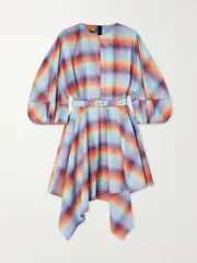 [MARQUES' ALMEIDA] MARQUES' ALMEIDA - Asymmetric Checked Cotton Mini Dress - Green - UK 12 UK 12 Green