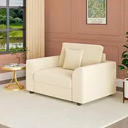 ADVWIN 1 Seater Sofa Corduroy Armchair Couch Modern Sofa Lounge Comfy Sofa Beige for Living Room with Cushion