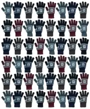 48 PK Yacht & Smith Mens Snow Flake Thermal Winter Gloves-Knitted Stretch Gloves