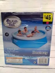 Bestway Swimming Pool Fast Set Up 8ft x 8ft x 26in Round Family Summer Pool Blue