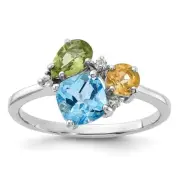 Sterling Silver Swiss Blue Topaz White Topaz and Peridot and Citrine Ring Size 8