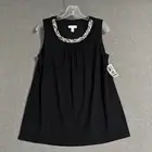Charter Club Women’s Medium Top Sleeveless Black Pearls Beads 0639