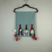Christmas Table Runner Holiday Blue Teal Embroidered Gnomes 13 In X 72 In Poms