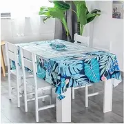 EHOMERY Dining Table Table Cloth 6 Seater Patio Table Cover Tropical Leaves Table Cloth 8 Seater Rectangular Extra Large Oilcloth Tablecloth Cotton Linen Blue Table Decoration 140X200Cm