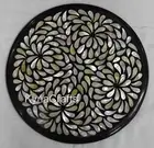 Mother of Pearl Inlay Work Coffee Table Top Black Marble End Table for Balcony