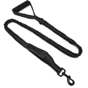 Black Bungee Dog Lead Leash Dual Handle Reflective
