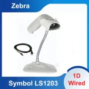 Zebra LS1203 Wired Handheld 1D Laser USB Barcode Scanner with Stand and Cable
