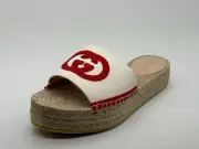 Gucci Pilar GG Canvas Espadrille Slide Mule Sandal Flat Platform Shoes $580