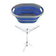 Adventure Kings Camping Clothesline 6 Lines + Collapsible Laundry Basket Camping