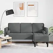 L-Shaped Sectional Sofa for Living Room, Dark Grey Fabric Couch, 3-Seater Apartment Furniture, 173cm Modern Design