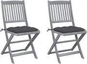 Folding Outdoor Chairs 2 pcs with Cushions Solid Acacia Wood Patio Chair