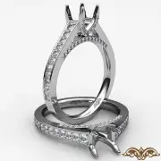 Pave Set Bridge Style Cushion Semi Mount Diamond Engagement Ring 14k Gold1.25ctw